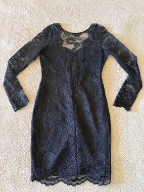 Divided Black Long-Sleeve Floral Lace Pencil Dress Size 4